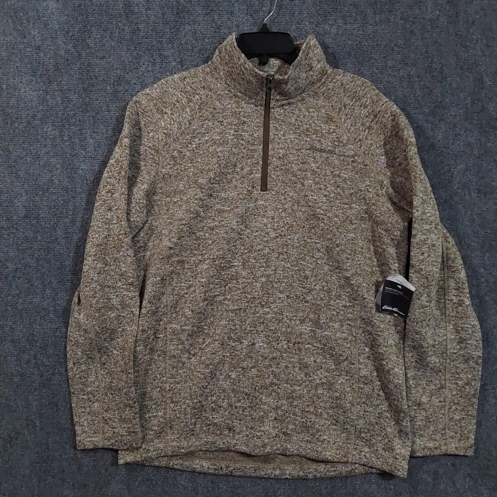 Eddie Bauer Sweater‎ Mens Medium Brown Heather Sweater Fleece 1/4 Zip Pullover